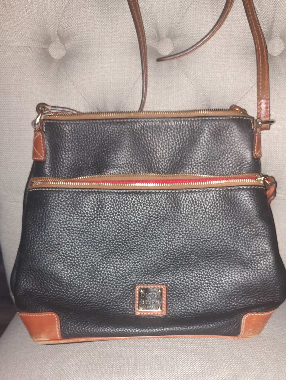 Dooney & Bourke Black Leather Crossbody with Brown Trim